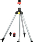 Multi Pattern Sprinkler Plus Misting System With Quiet Turbo Gear Drive And Beefy Heavy Duty Tripod, five spray modes visible