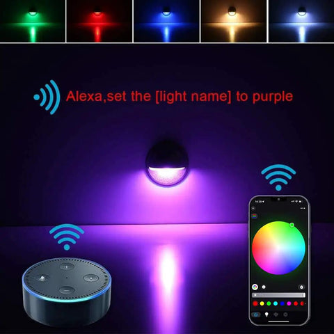 Bluetooth And WiFi RGB Deck Step Lights Kit 20 Recessed 1.38 Inch LED Lighting with Alexa integration and mobile app control