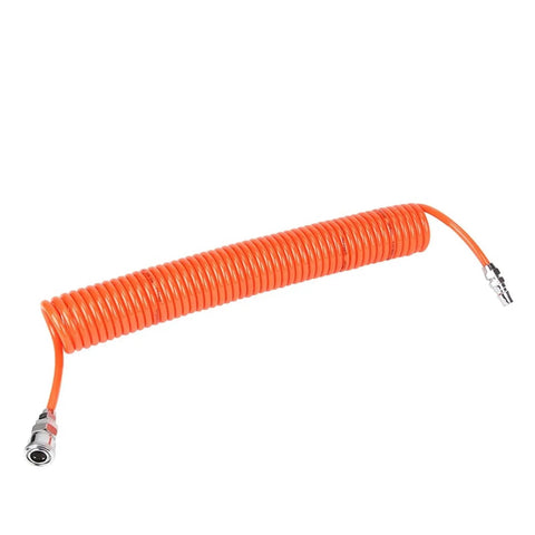 Heavy Duty Polyurethane Coil Air Hose With Slick Quick Connect Fittings For Air Compressors And Pneumatic Tools Handles Pressure Like A Champ, orange spiral design.