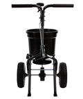 Front view of Heavy-Duty Push Spreader With Side Deflector Kit And Hopper Grate For Lawn Care, 50 lb Capacity, flat black finish.