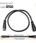 Ebike Extension Cable 2Pin To 6Pin Waterproof IP66 60cm Double Ended Connector with measurement details