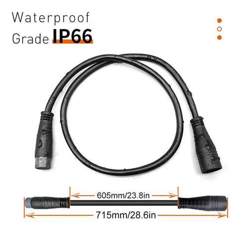 Ebike Extension Cable 2Pin To 6Pin Waterproof IP66 60cm Double Ended Connector with measurement details