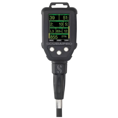 Front view of G2 Console Dive Computer with Quick Release Black One Size, Easy Read Phone Style Screen, displaying dive data.