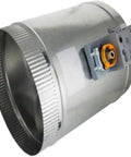 Replacement 12 Inch Round Two Position Zone Damper Actuator Three Wire HVAC Control Module attached to metal duct