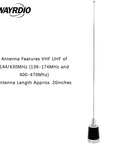 NMO Dual Band Antenna For 144 430 MHz VHF UHF Mobile Radios With Beast Gain 3.0dBi and 5.0dBi, stainless steel, 20 inches