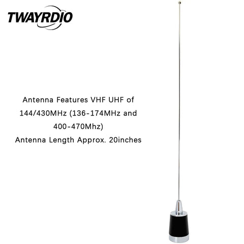 NMO Dual Band Antenna For 144 430 MHz VHF UHF Mobile Radios With Beast Gain 3.0dBi and 5.0dBi, stainless steel, 20 inches
