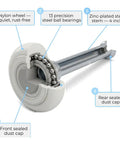 Quiet Nylon Garage Door Rollers 12 Pack With Four Inch Stem And Two Inch Wheel Thirteen Ball Sealed Bearing Replacement Wheels