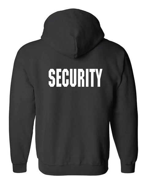Back view of Security Zippered Hoodie Sweatshirt 2XL Black With White ID 80 Percent Cotton And 20 Percent Polyester Fleece Lined Inside