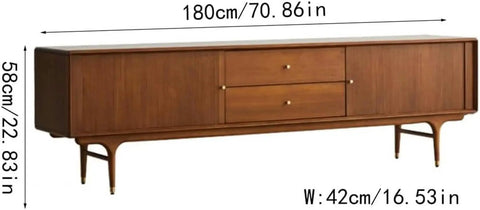 Top Shelf Retro TV Stand Featuring Two Spacious Drawers And Dual Wood Locker Doors Paired With Heavy Duty Media Console and No Sweat Storage Cabinet, 180cm x 58cm x 42cm