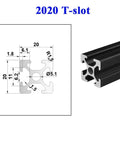 Cool 20X20mm T-Slot Aluminum Extrusion Profile 4pcs Anodized Linear Rail For Custom 3D Printer Build And DIY Maker Projects Easy Cut, technical drawing and section.