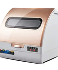 Compact Countertop Dishwasher With Smart Touch Interface And Fast Air Dry Mode feature sleek design with a rose gold top.