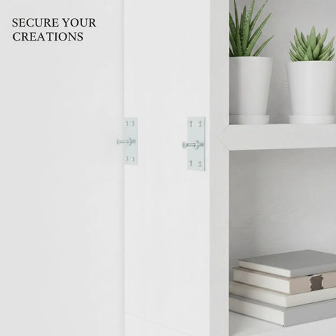 Heavy-Duty Steel L-Bracket Corner Brace Set For 90 Degree Furniture Reinforcement And Shelving Support installed on shelf