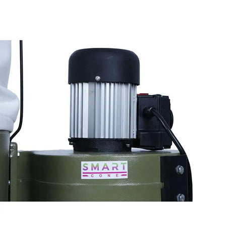 Smart Dust Collector With 1HP 7Amp Motor, Quiet Air Filtration Vacuum, motor and control switch close-up view
