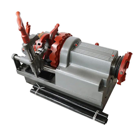 Pro Grade 110V Electric Pipe Threading Machine 750W Motor Easy Cuts And Reams 1/2 To 3 Inch Conduit For Water Gas Plumbing No Sweat Operation Real Workhorse, side view of the tool showing details.