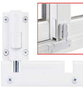 Patio Sliding Door Security Foot Lock Kick Lock For Top Rail Or Bottom Rail Childproof Guardian Easy Foot Operated Lock Keeps Your Family Safe And Secure 2 Pack shown close-up on white door