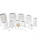 Heavy Duty Aluminum Cable Ferrules And Crimp Loop Sleeves Built Rock Solid Wire Rope Termination Hella Durable Smooth Edged terminal eyes, M2.5 size.