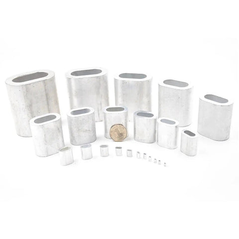 Heavy Duty Aluminum Cable Ferrules And Crimp Loop Sleeves Built Rock Solid Wire Rope Termination Hella Durable Smooth Edged terminal eyes, M2.5 size.