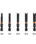 5 Piece Spanner Security Bit Set With Carabiner Holder Premium S2 Steel Drive Bits SP6 SP8 SP10 SP12 SP14 in black tray.