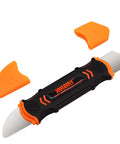 Dual-ended spudger tool from Pro Grade Phone Repair Tools Kit with orange caps for safe smartphone repairs