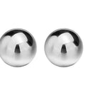 925 Sterling Silver 18K Gold Plated Ball Stud Earrings Unisex For Women And Men White 14mm Diameter With Easy Friction Back Post Jewelry Hypoallergenic Comfort Fit Earrings Perfect For Everyday Wear Gift Ready. front view of 14mm silver ball stud earrings pair