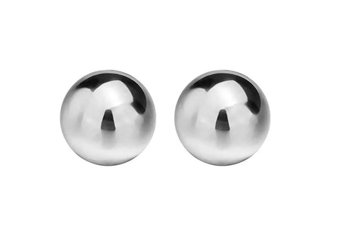 925 Sterling Silver 18K Gold Plated Ball Stud Earrings Unisex For Women And Men White 14mm Diameter With Easy Friction Back Post Jewelry Hypoallergenic Comfort Fit Earrings Perfect For Everyday Wear Gift Ready. front view of 14mm silver ball stud earrings pair