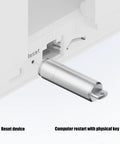 All In One Portable Multitool With Package Cutter And Phone Ejector Pin inserted into device reset slot.