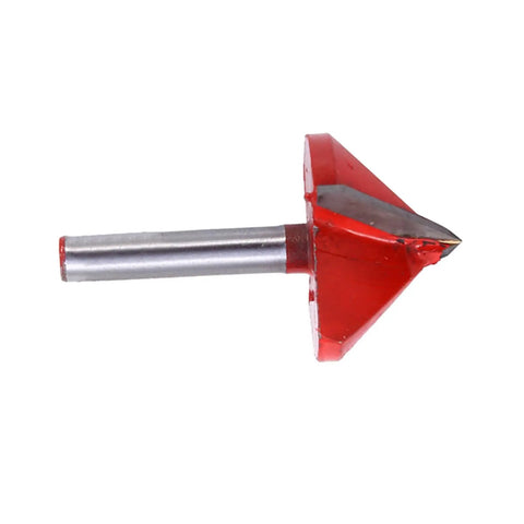 1/4 Inch Shank V Groove Router Bit With Double Carbide Edges For Clean 90 Degree Chamfers And Engraving On Wood acrylic MDF PVC Made For Cool Woodworking Signs And Fancy Decor Projects viewed from the side