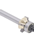 Heavy Duty Jiawu 1/4 Inch Shank Corner Round Router Bit 4 Flute Carbide with shiny metal and gold cutting edge.
