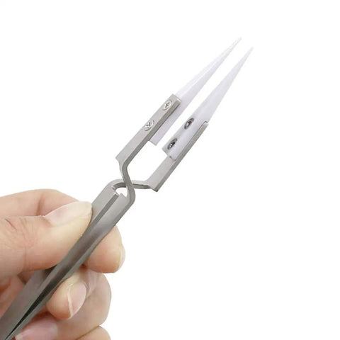 Precision Ceramic Tweezers Set With Pointed And Curved Tips Non Conductive And Heat Resistant Anti Magnetic Reverse Self Closing