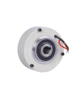 Magnetic powder brake PB-B3-1.2, compact round silver housing with red and black wiring