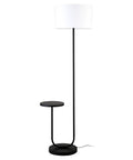 Tray Table Floor Lamp With White Drum Fabric Shade In Blackened Bronze Finish 65 Inches Tall Modern Sleek Lighting For Living Room