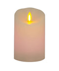 Flameless Color Changing LED Candle Pillar 3 By 4.5 Inches With Real Wax Moving Flame, Battery Operated, showing luminescent flame.