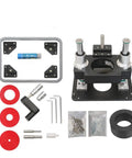 Rock Solid Heavy Duty Router Lift With Aluminum Table Insert Plate For Woodworking Shops 107 mm Plus 65 mm Rings kit components layout.