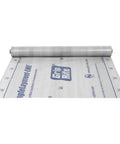 Straight Tough Synthetic Roofing Underlayment Woven Polypropylene 48 Inch By 250 Feet 1000 Square Foot Coverage rolled out on surface.