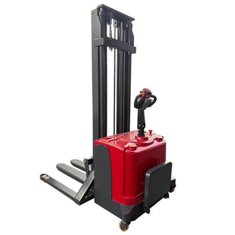 Heavy Duty Electric Pallet Stacker Wagon One Ton Two Ton Capacity with stable mast and ergonomic control for warehouse lifting.