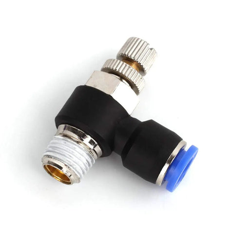 Heavy Duty Air Flow Control Valve Push To Connect Fitting Speed Adjuster With Nickel Plated Copper 90 Degree Elbow Quick Release Coupler For Shop Pneumatic Lines And Vacuum Workflows Killer Build And Slick Operation For Any Rig