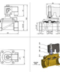 Dimensions and internal structure of Half Inch NPT Solenoid Valve 110V AC Brass Normally Closed Control Valve for water, air, and gas