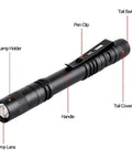 Ultra Slim 1000 Lumen Pen Light Flashlight With Clip Pocket LED Aluminum Body Powered By Two AAA Batteries Not Included Long Lasting EDC Tool