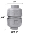 1-Inch NPT Liquid-Tight PVC Conduit Connector Double-Ended Straight 180 Degree Two-Way Fitting with size dimensions