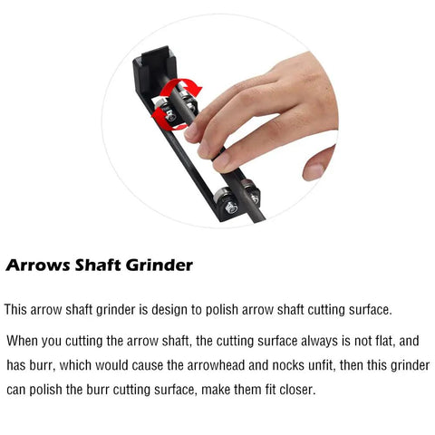 Hand using Arrow Shaft Grinder And Polisher Tool For Archery DIY Arrows Accessory Burr Removal Sander with roller attachment