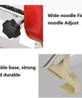 Close-up of Top Shelf Stainless Steel Pasta Roller And Cutter Attachment Set showing adjustable knob and stable base for easy use.