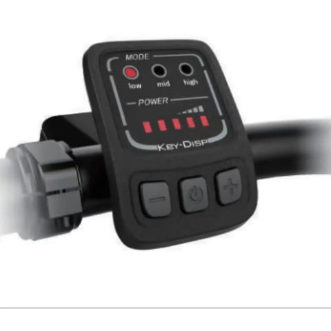 LED Display For 24V 36V 48V Electric Bikes KD26E Meter with UART Protocol on handlebar clamp, showing power mode and controls