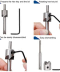 7 Piece Pen Mill Trimmer Set featuring heavy duty steel cutter and multi size pilot shafts, showing assembly and disassembly steps.