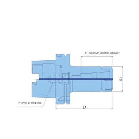 Heavy Duty HSK63A ER Collet Clamping Fixture Built Tough For Milling And Grinding Machines shown with dimensions and cooling pipe.