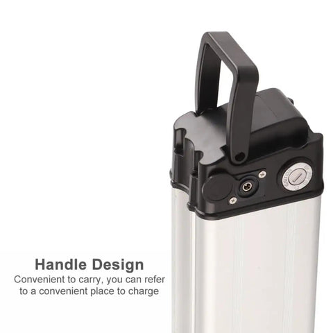 Heavy Duty Electric Bike Lithium Battery Storage Case Compatible With 36 Volt And 48 Volt Packs, top view showcasing handle design for portability.