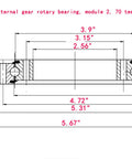 Diagram of Heavy Duty Gear Slewing Bearing Set External Gear Rotary Bearing Module 2 70 Teeth 5.67 Inch OD with measurements