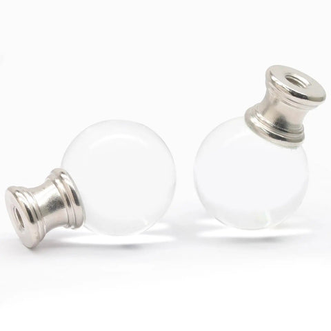 Fresh Glass Crystal Lamp Finials Featuring A Slick Silver Base A Top Shelf Two Pack, clear glass with silver base, modern design.