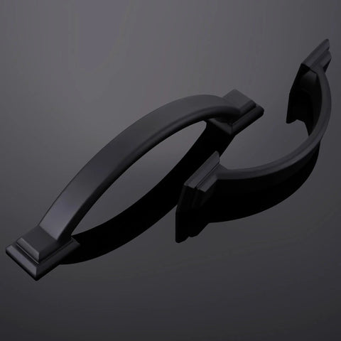 10 Pack 3 Inch Matte Black Cabinet Pulls Zinc Alloy Drawer Handles for Kitchen Cabinets, shown lying on black background