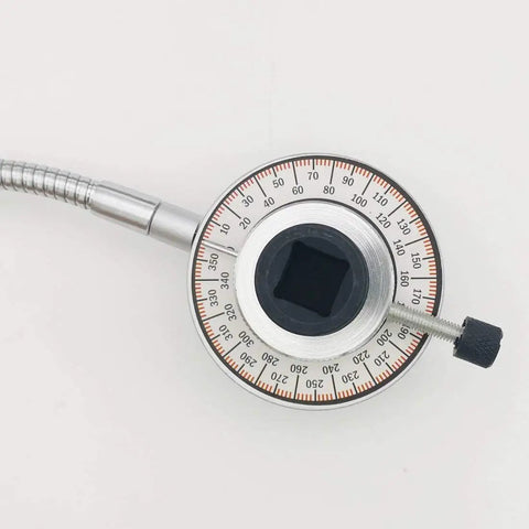 Torque Angle Meter For 1/2 Inch Drive Wrench With 14 Inch Flexible Clip Arm, 0 to 360 Degree Range, CR-V Steel, Easy Zeroing Angle Gauge Reaches Tight Spots For Auto Repair, Must-Have Pro Grade Tool, 360-degree dial with flexible arm
