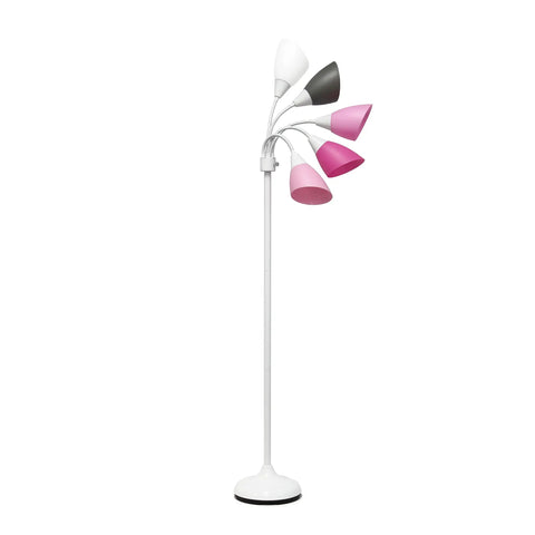 Medusa Five Light Adjustable Gooseneck Floor Lamp With White Base And Pink White Gray Shades Tall 67 Inch Contemporary Multi Head Lighting